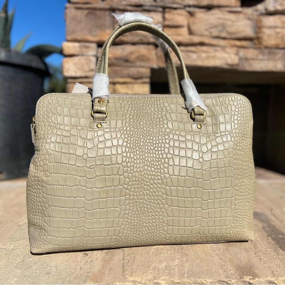 LouLou Leather Grey/Beige Crocodile-Embossed Handbag Satchel - Picture 3 of 11